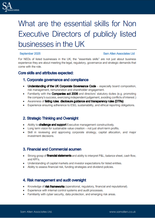 What Are The Essential Skills for Non Executive Directors of Publicly Listed Busineses in the UK